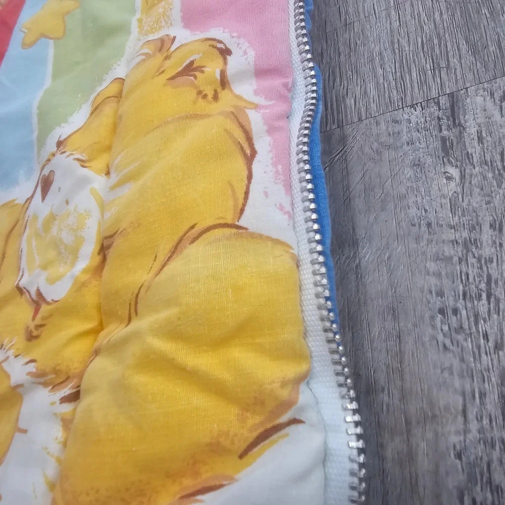 Vintage Care Bears Comforter 1980s Blue Rainbow Heart Quilt Made in USA Twin